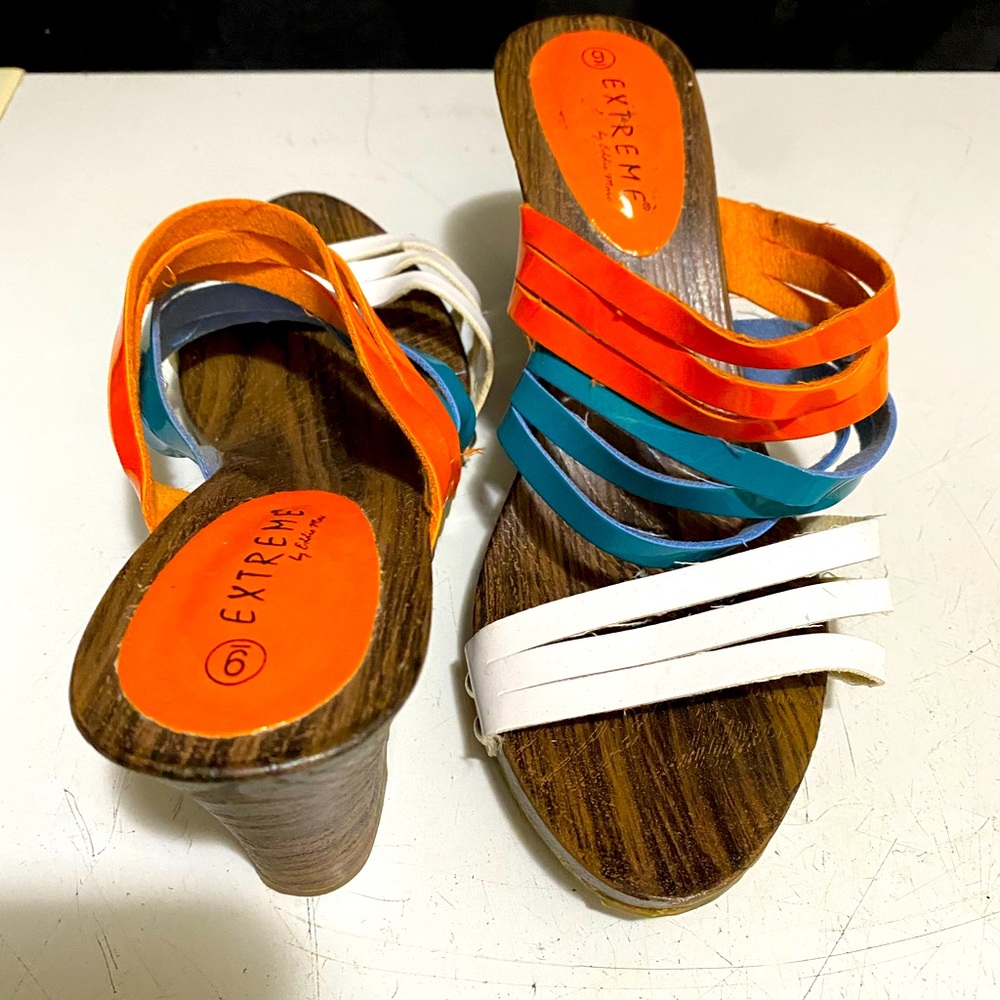 Orange blue and white wedge heel size 9